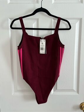 Adidas x ivy park Burgundy Ribbed Bodysuit with Pink Side Stripes - XL